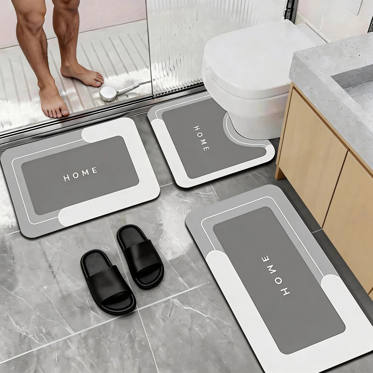 Quick Dry Non Slip Bath Mat Set For Bathroom Rugs