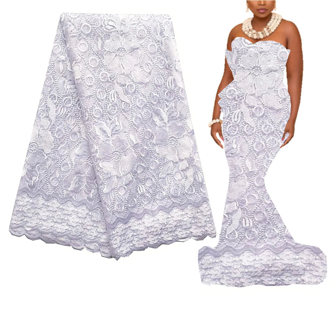 African Lace Fabric Embroidered White Gold Nigerian Wedding Lace