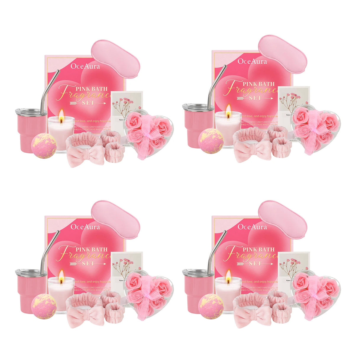 Pink Bath Aromatherapy Set Relaxing Spa Gift Kit Aromatherapy Candle Bath Fizzies Sensory Relaxation Skin Softening Moisturizing Home Fragrance Set