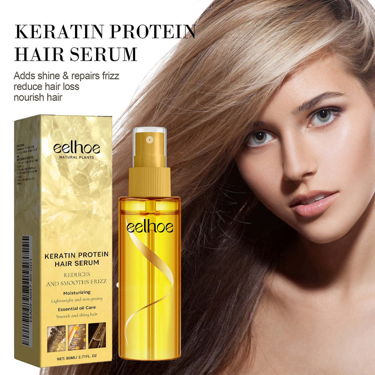 EELHOE Smoothing Hair Serum Spray Keratin Protein Correcting Molecular Repair Frizz Damaged Hair Soften Mask Beauty Health Care