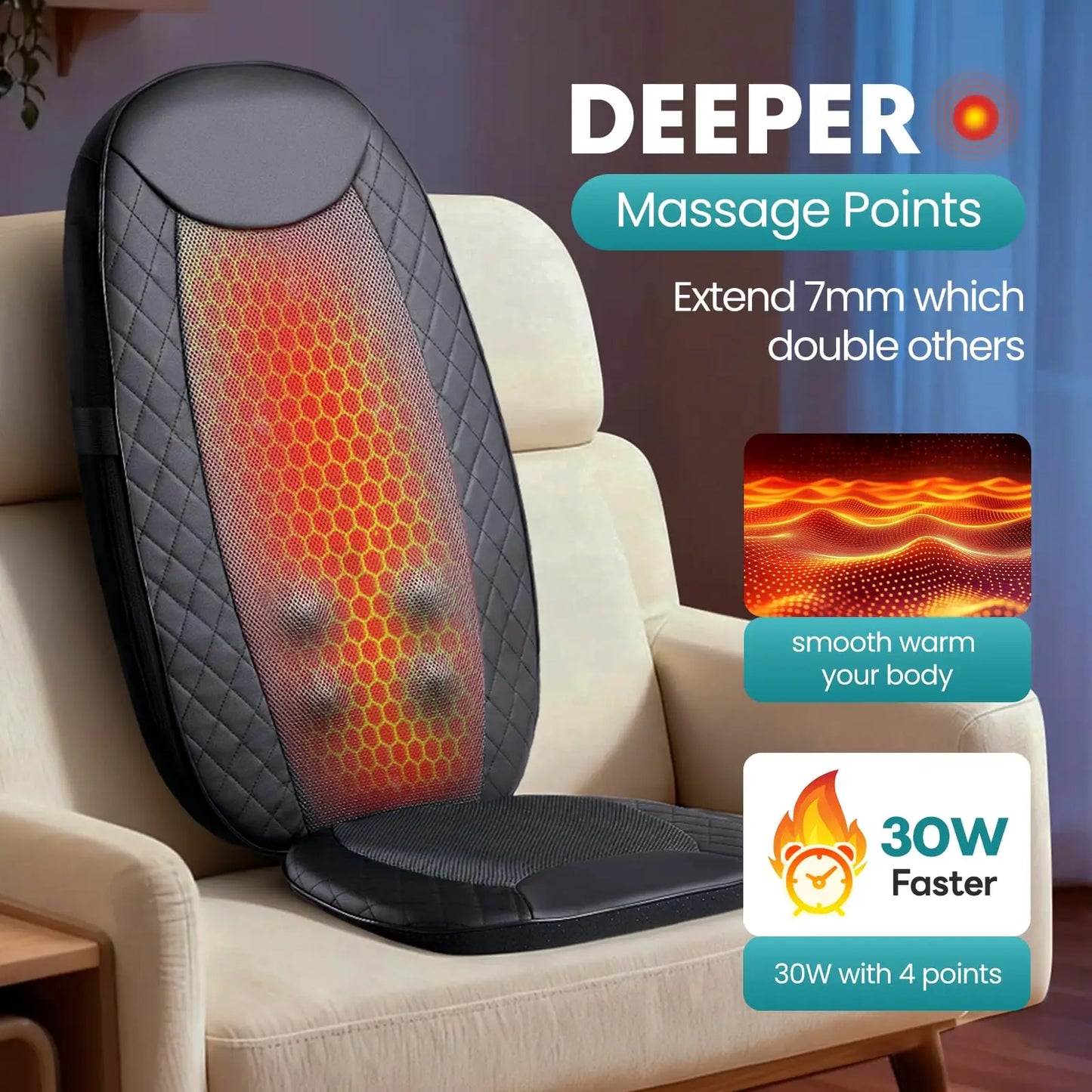 Shiatsu Back Massager Chair Pad With Heat For Deep Kneading