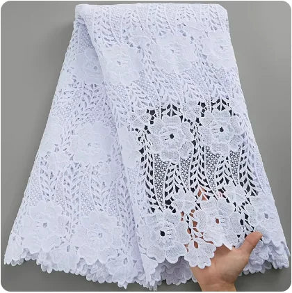 SJD Lace African Sequins Guipure Cord Lace Fabric Water Soluble