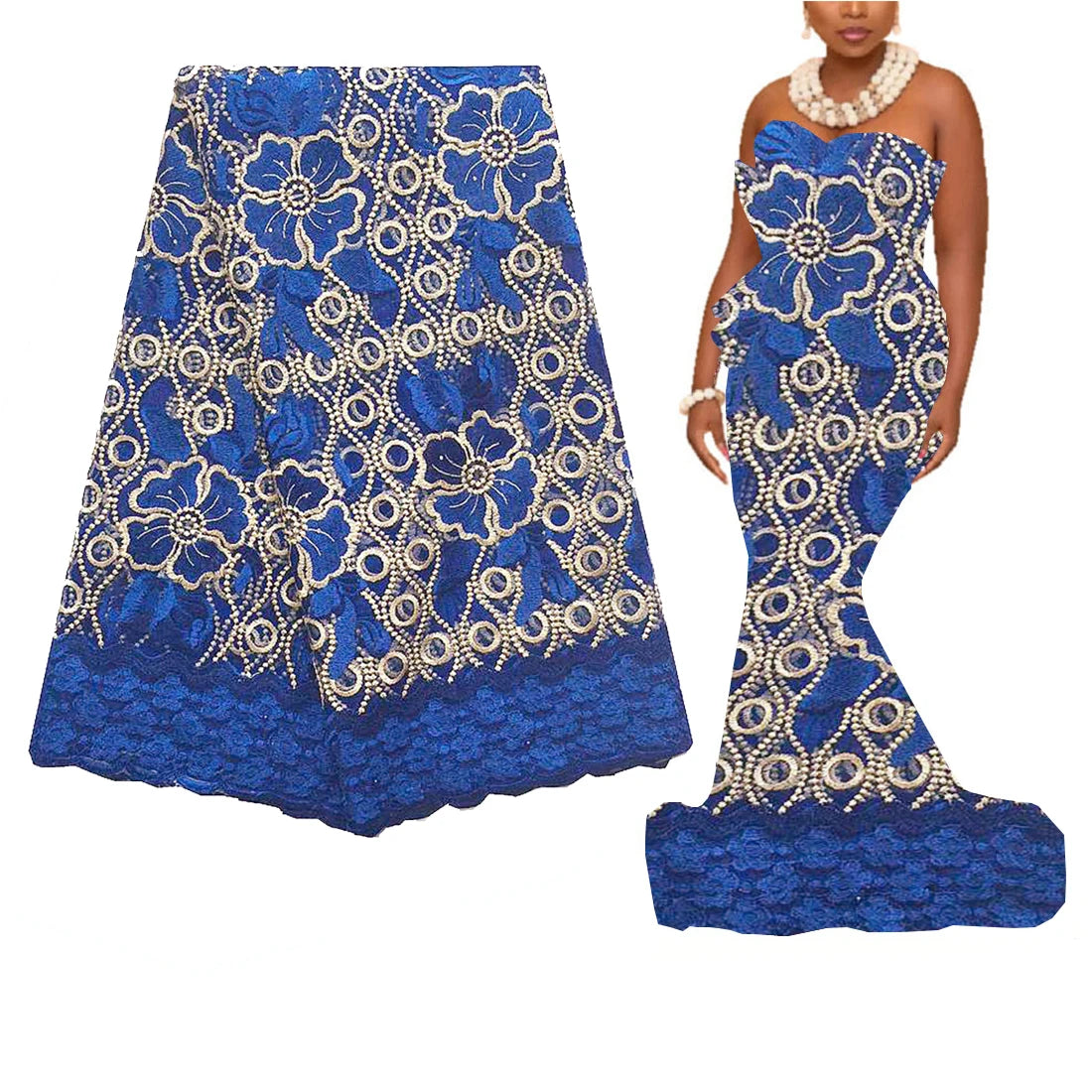 African Lace Fabric Embroidered White Gold Nigerian Wedding Lace