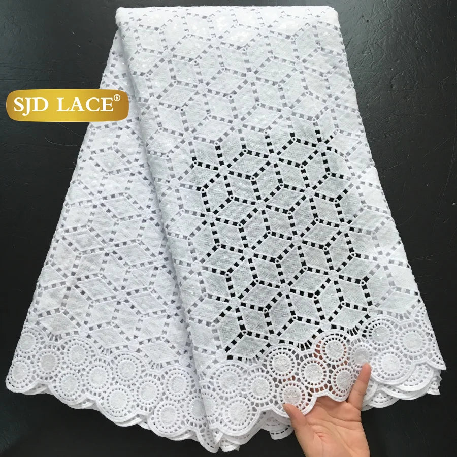 SJD Lace African Sequins Guipure Cord Lace Fabric Water Soluble