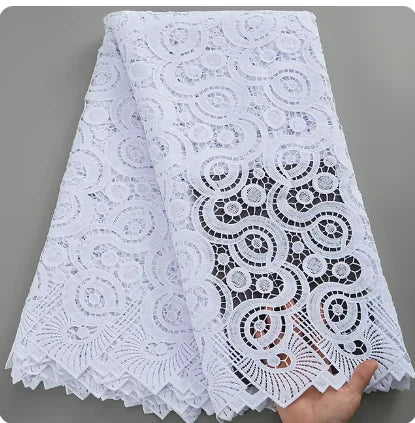 SJD Lace African Sequins Guipure Cord Lace Fabric Water Soluble