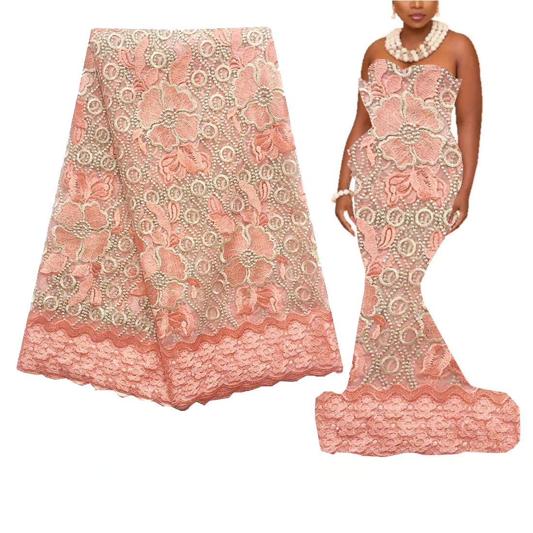 African Lace Fabric Embroidered White Gold Nigerian Wedding Lace