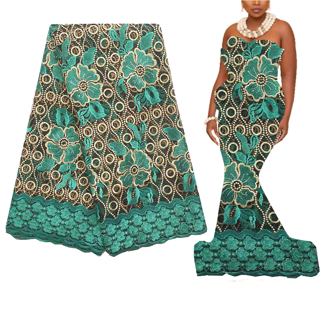 African Lace Fabric Embroidered White Gold Nigerian Wedding Lace