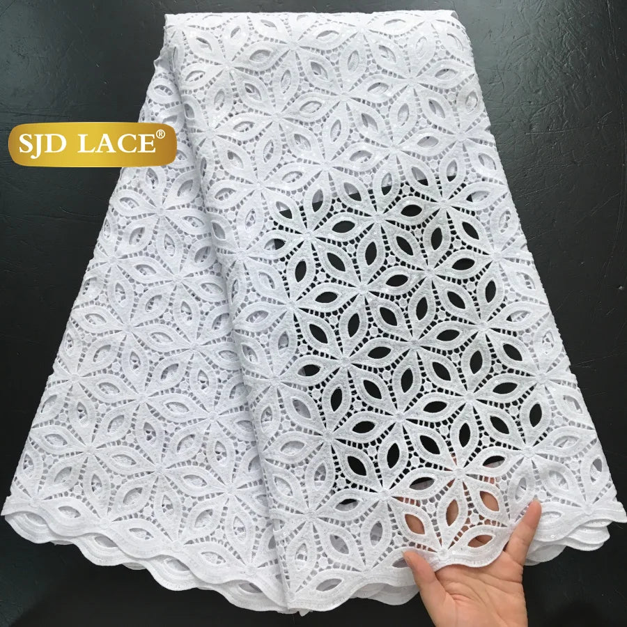SJD Lace African Sequins Guipure Cord Lace Fabric Water Soluble