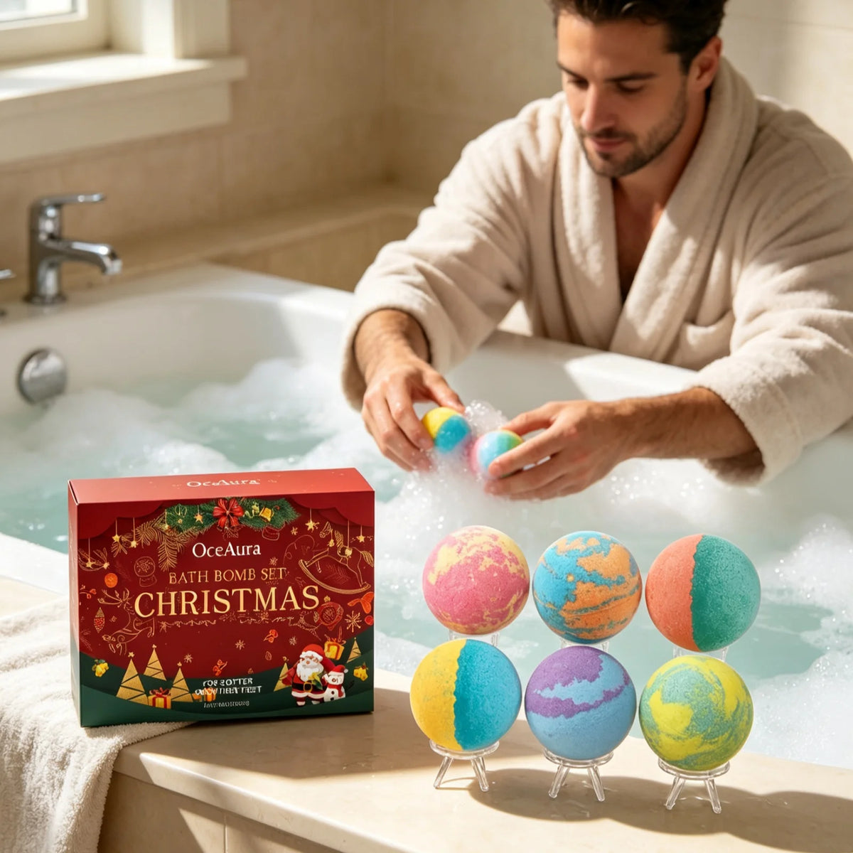 OceAura Christmas Bath Spheres Deep Nourishing Skin Gentle Removing Skin Dirt Long Lasting Fragrance Releasing Festive Bath Set
