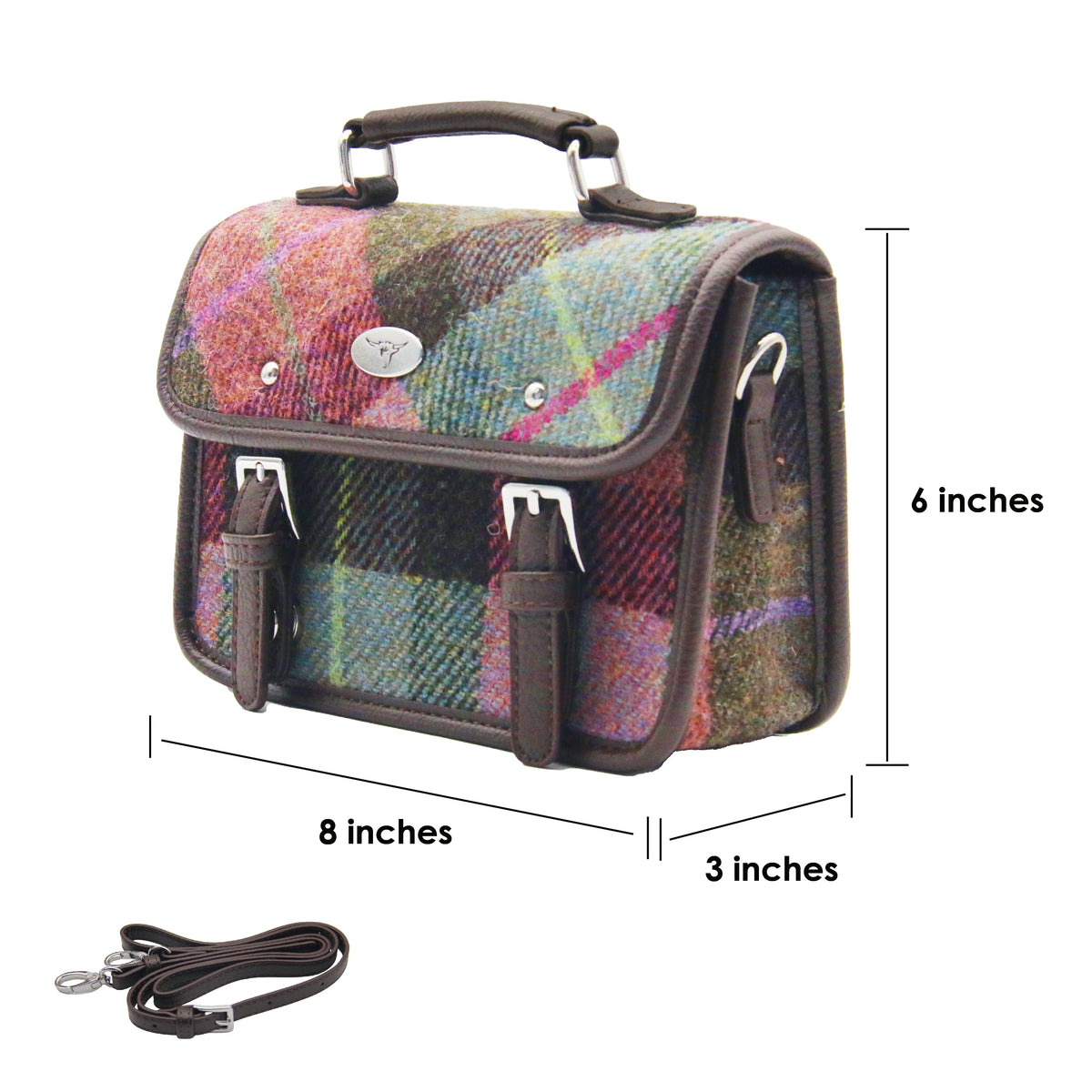 GLEN APPIN Authentic Harris Tweed Bervie Ladies Mini Satchel. Premium Scottish plaid wool crossbody purse with detachable shoulder strap. Elegant vintage small shoulder bag for women, compact handbag