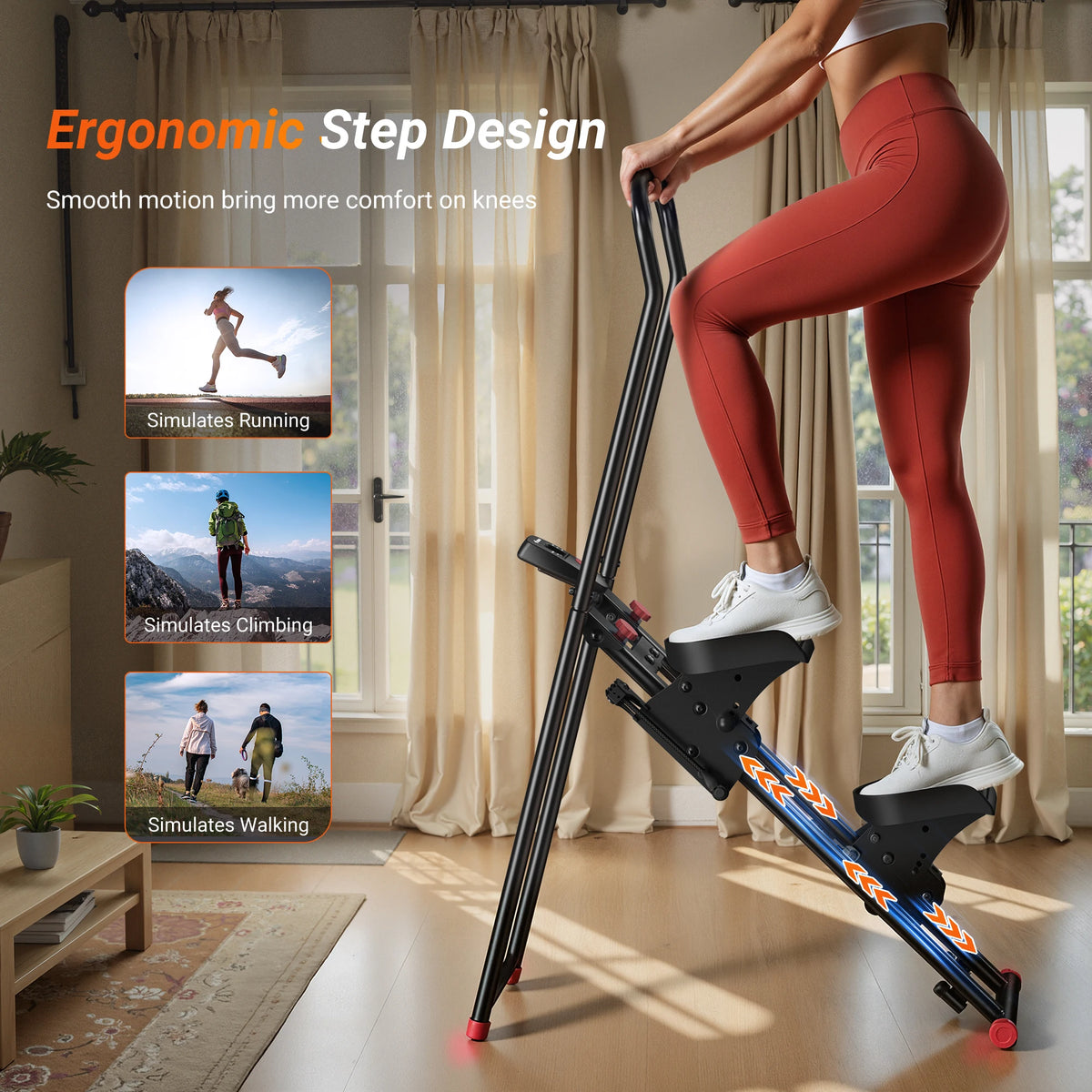 MERACH Stair Stepper with Handlebar for Home Use Foldable Low Impact Stair Climber Machine 300 lbs Capacity Full Body Workout Adjustable Resistance LCD Monitor Vertical Fitness Stepper for Seniors Women & Small Spaces
