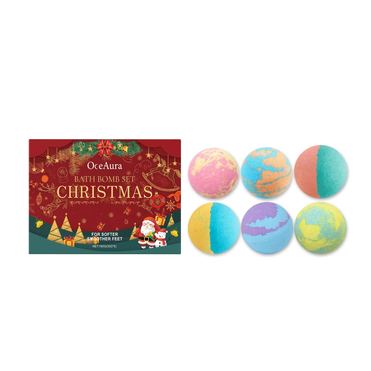 OceAura Christmas Bath Spheres Deep Nourishing Skin Gentle Removing Skin Dirt Long Lasting Fragrance Releasing Festive Bath Set