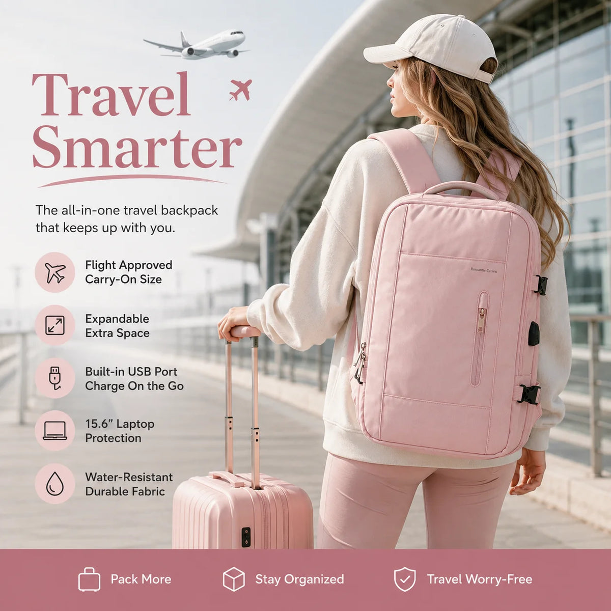 Tolife Premium Expandable Travel Backpack for Women, Large Capacity Carry‑on Laptop Backpack with USB Charging Port, Water‑Resistant Multi‑Compartment Business Weekender Bag for Work, Trip & Daily Commute
