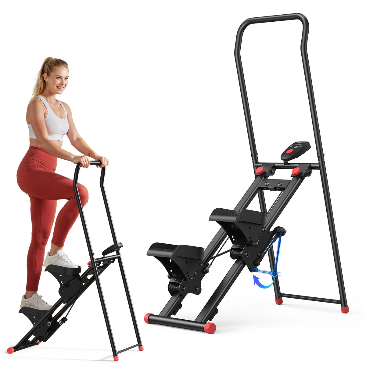 MERACH Stair Stepper with Handlebar for Home Use Foldable Low Impact Stair Climber Machine 300 lbs Capacity Full Body Workout Adjustable Resistance LCD Monitor Vertical Fitness Stepper for Seniors Women & Small Spaces