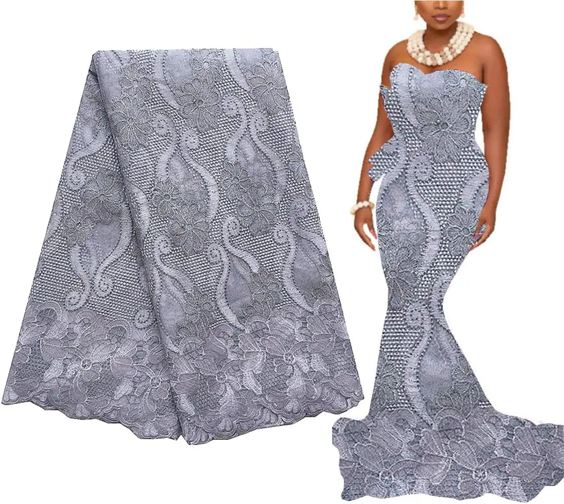 African Lace Fabric Embroidered White Gold Nigerian Wedding Lace