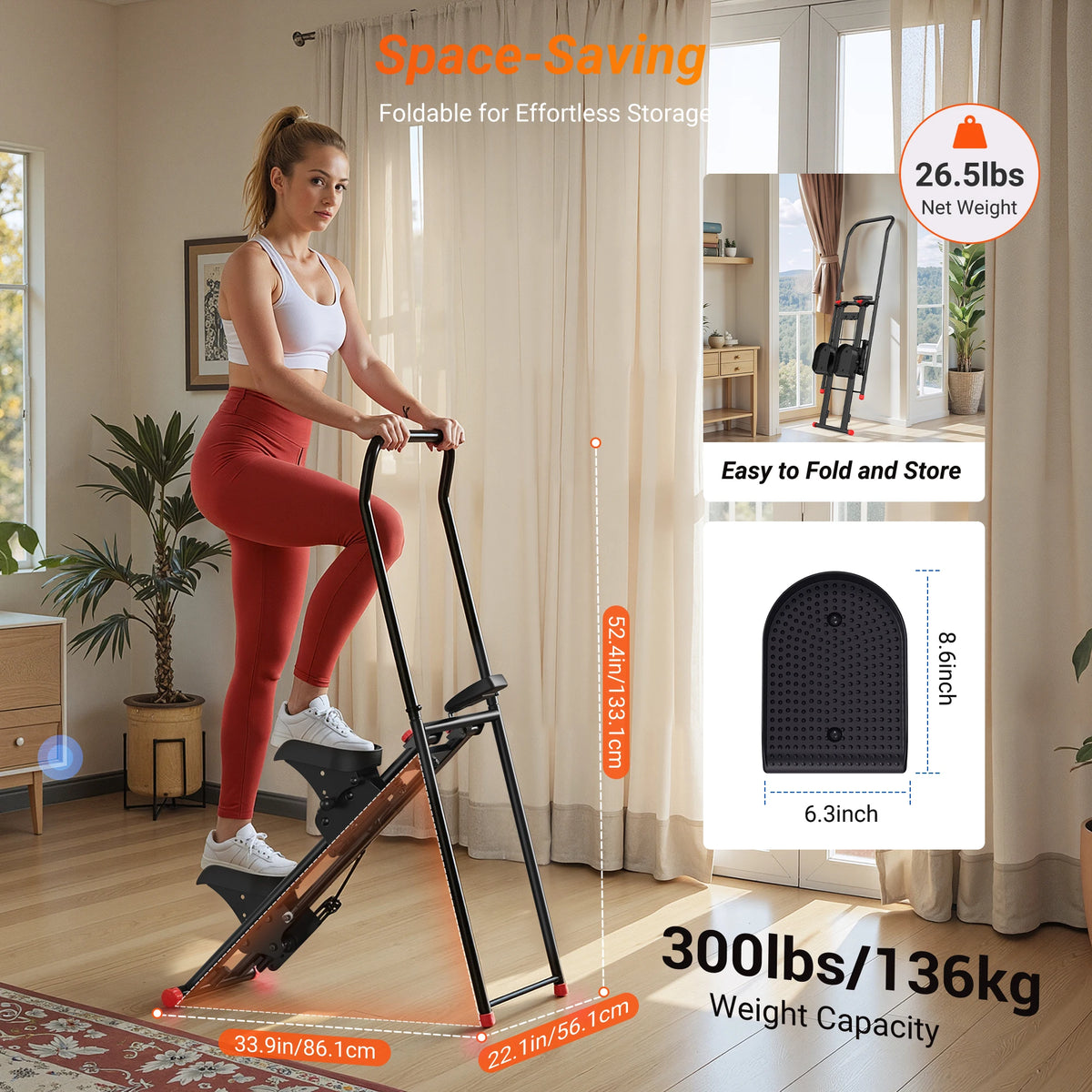 MERACH Stair Stepper with Handlebar for Home Use Foldable Low Impact Stair Climber Machine 300 lbs Capacity Full Body Workout Adjustable Resistance LCD Monitor Vertical Fitness Stepper for Seniors Women & Small Spaces