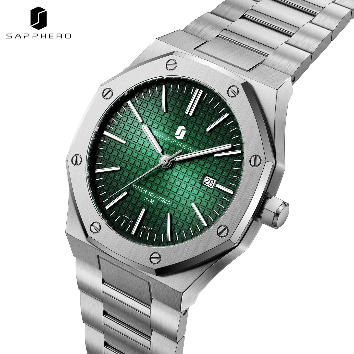 SAPPHERO Men Analog Watch Stainless Steel Quartz Movement Date 50M
