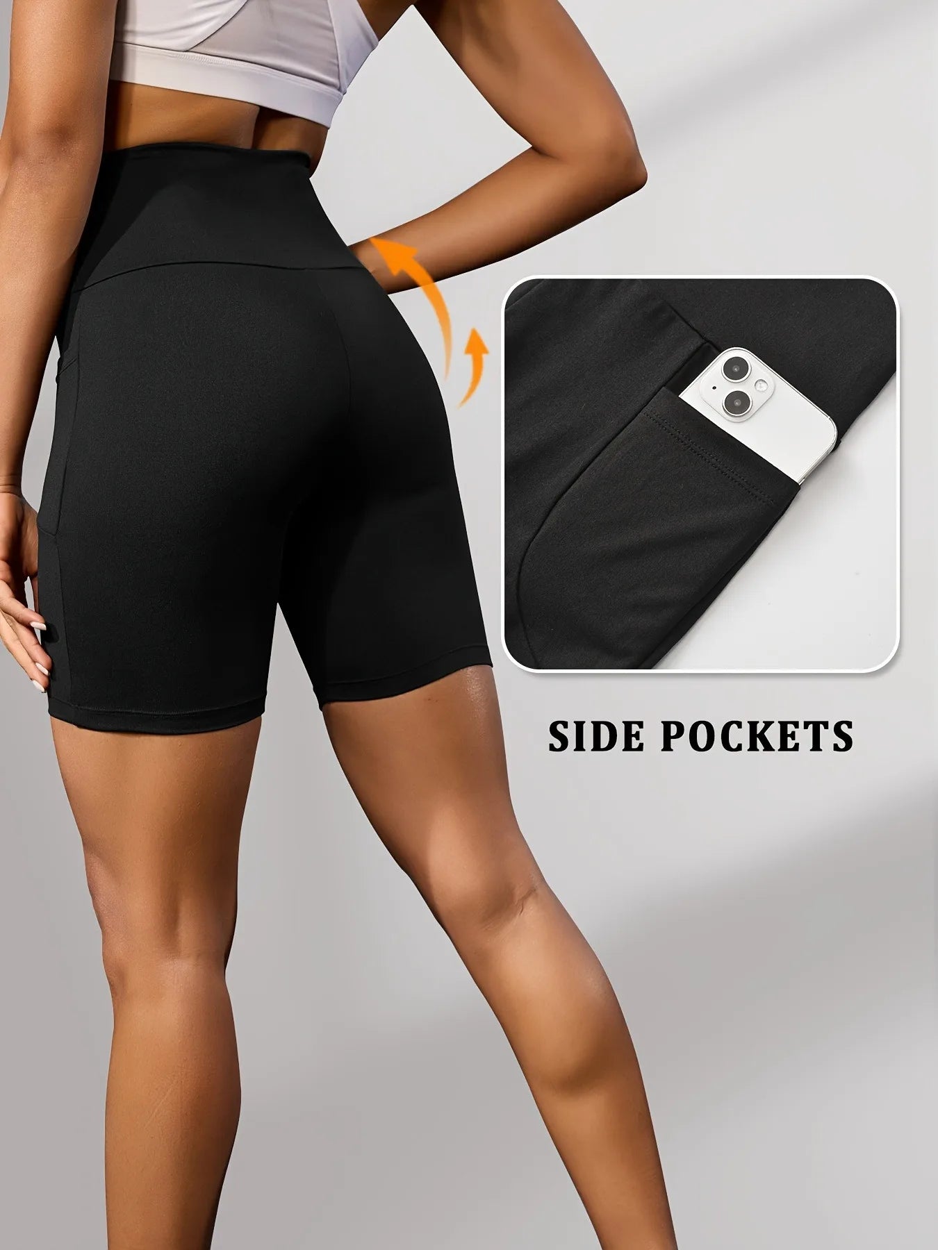 Women's High Stretch Elastic Waist Shorts With Hip Lift Pockets