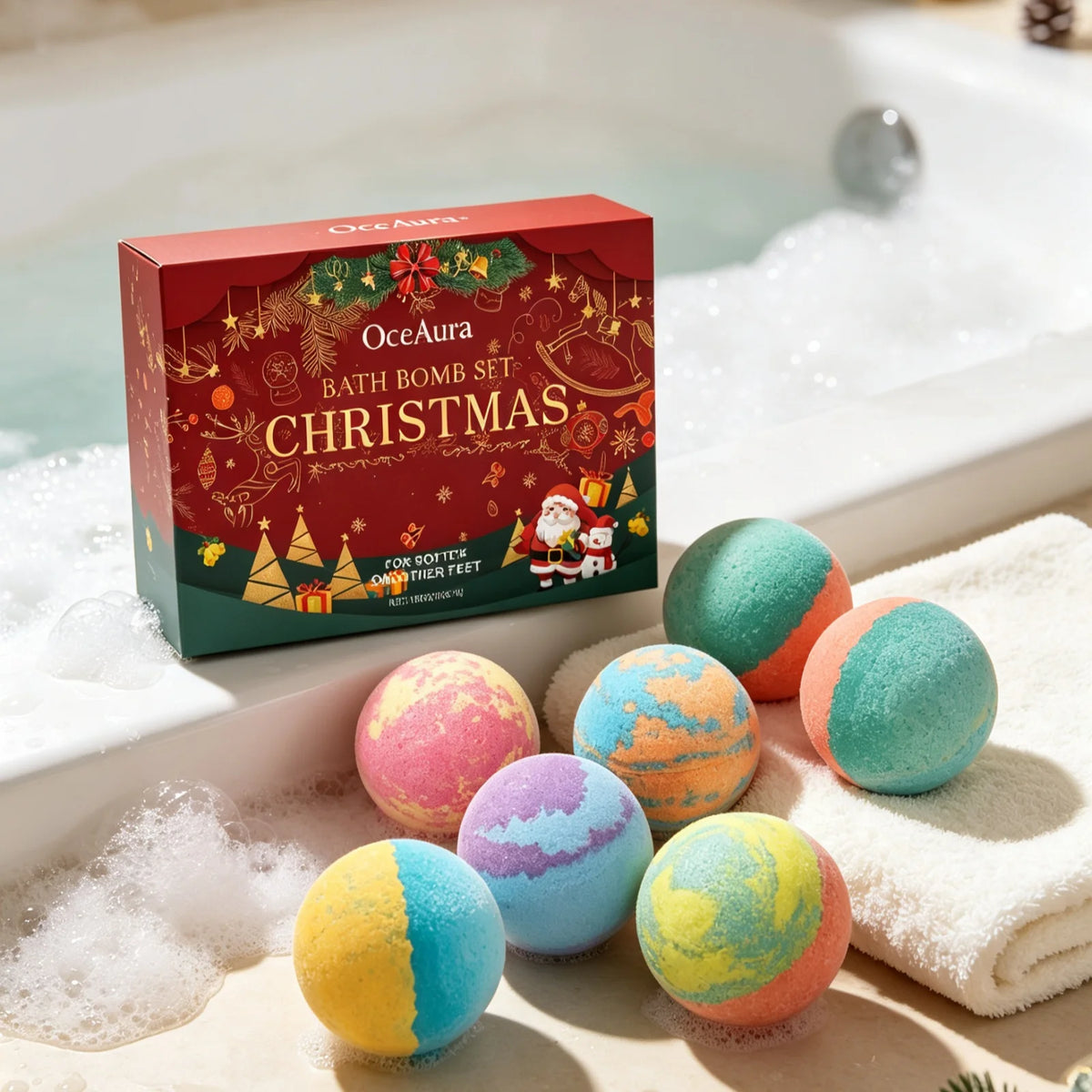 OceAura Christmas Bath Spheres Deep Nourishing Skin Gentle Removing Skin Dirt Long Lasting Fragrance Releasing Festive Bath Set