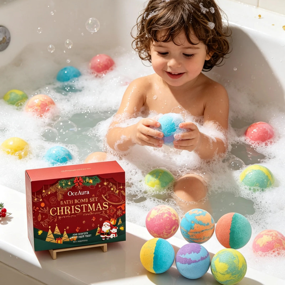 OceAura Christmas Bath Spheres Deep Nourishing Skin Gentle Removing Skin Dirt Long Lasting Fragrance Releasing Festive Bath Set