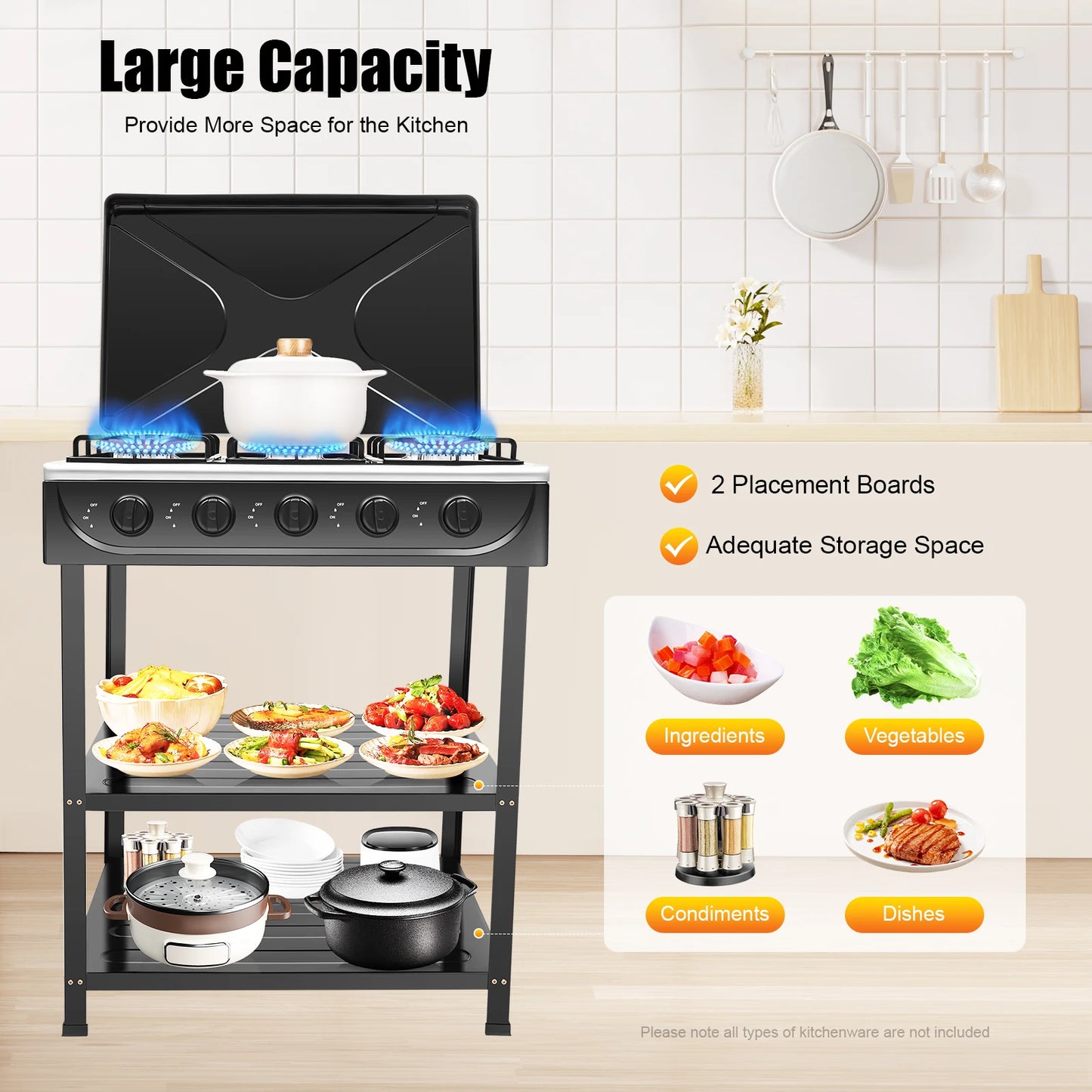 Outdoor 5 Burner Gas Stove With Manual Ignition And Boards