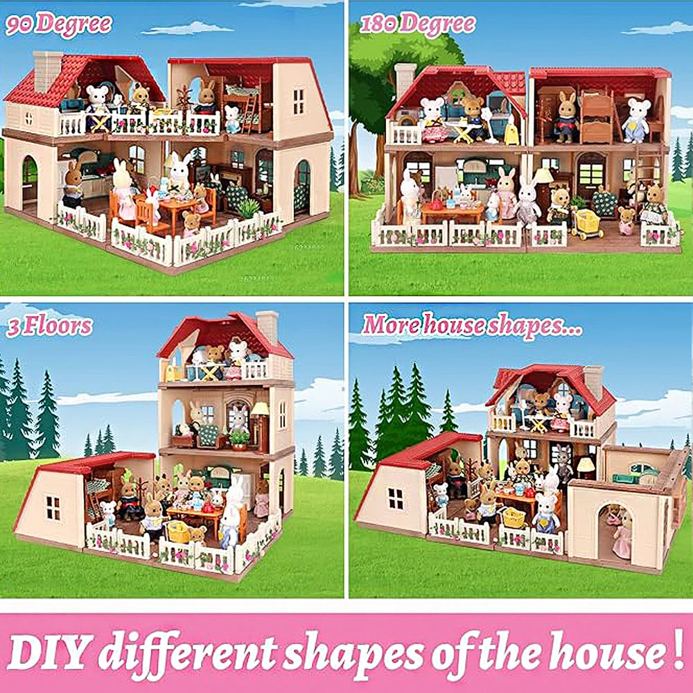 SENGTONGLEHOUSE-A08 DIY Assemble Dollhouse Villa Big House Pretend Play Toy For Girls Simulation Forest Family Cottage Doll House Playset Kids Birthday Gift