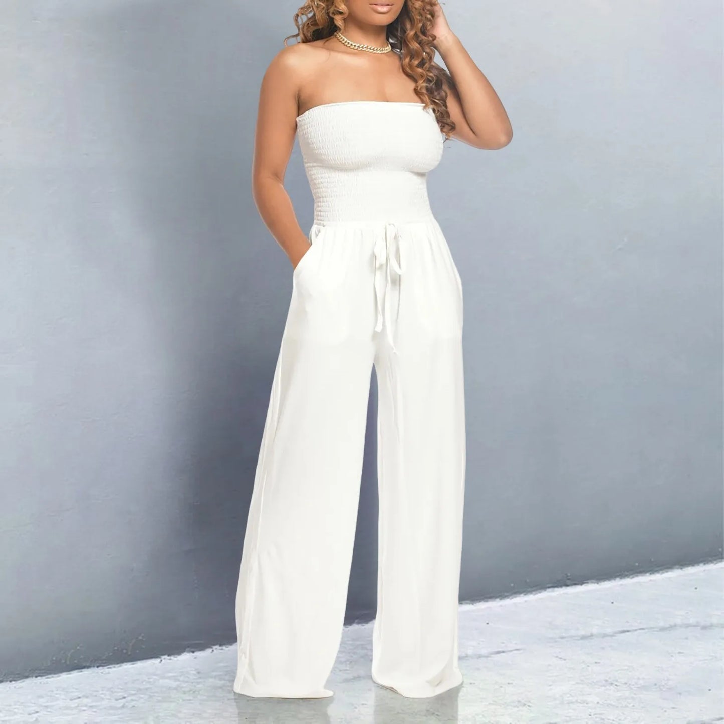 ZOMAXIUJEE CN Sexy Strapless Jumpsuit Women Ruched Lace Romper