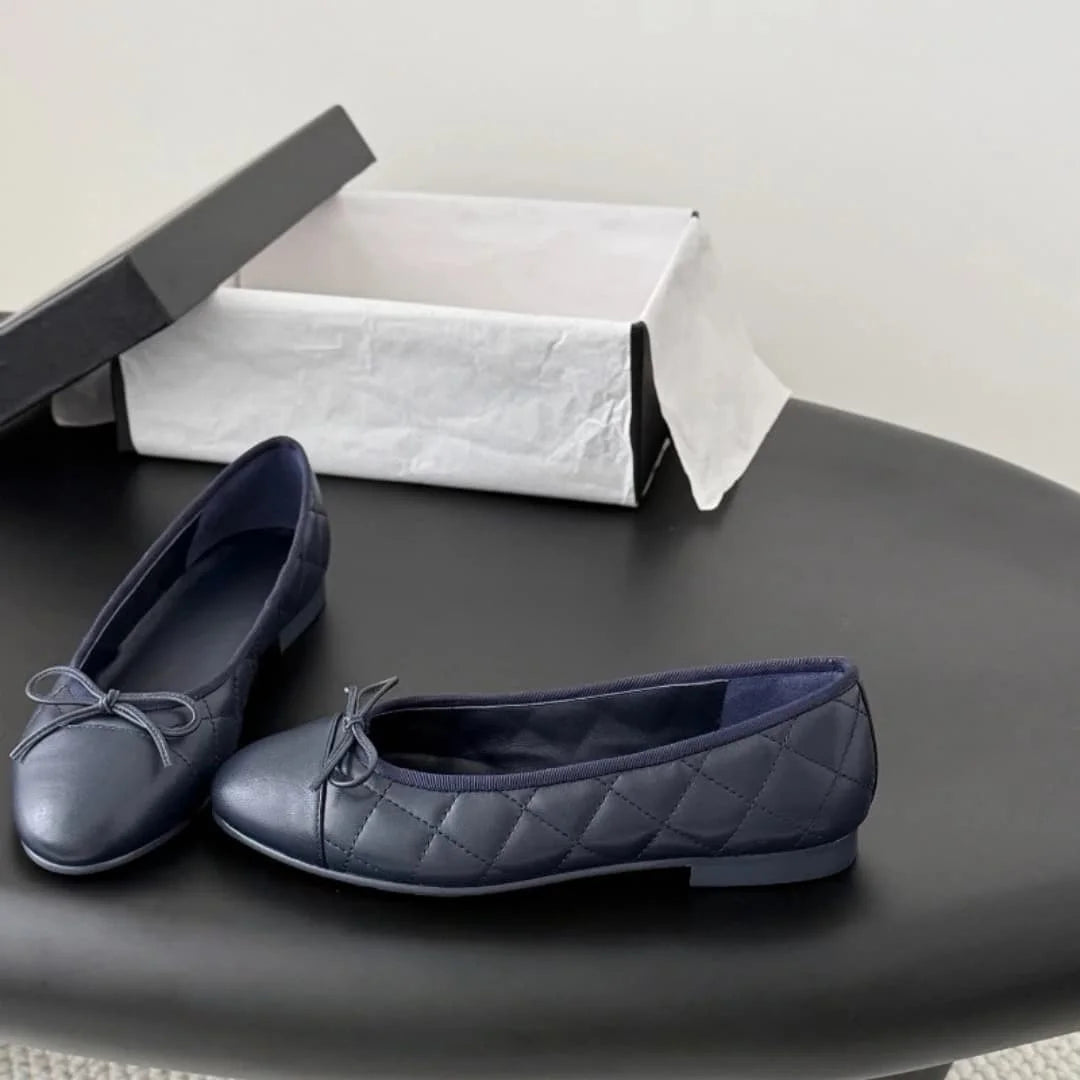 Women's Genuine Leather Ballet Flats With Bow Detail