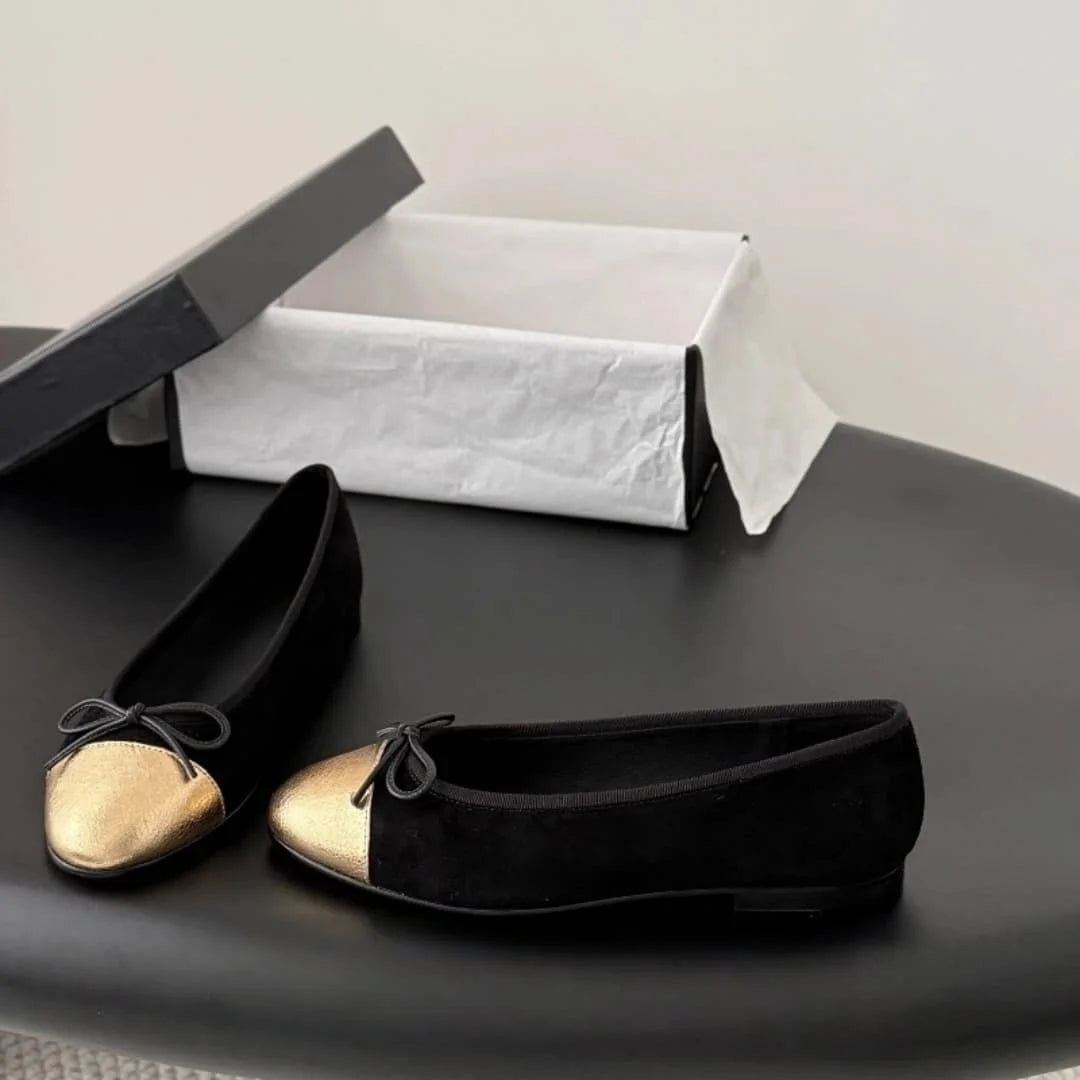 Women's Genuine Leather Ballet Flats With Bow Detail