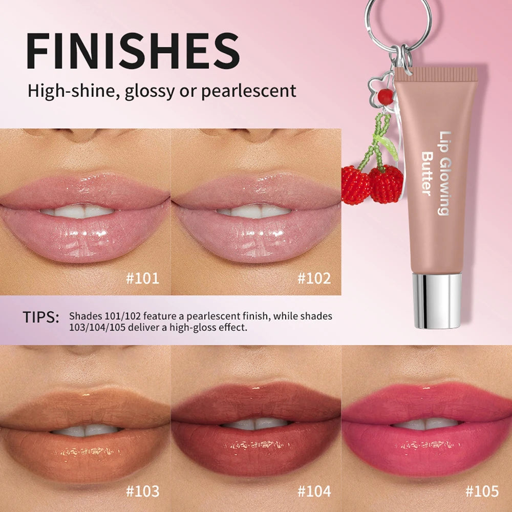 Lip Glowing Butter Lip Gloss With Cherry Pendant Moisturizing Shiny Plumping Lip Tint Hydrating Mirror Liquid Lipstick Long Lasting Lip Balm Makeup