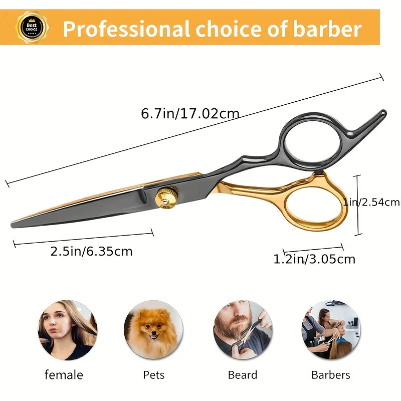 Professional Hair Cutting Scissors Set Black Gold Salon Shears with Thinning Scissors Barber Cape Combs Razor Clips Brush Pouch Kit for Hair Styling and Grooming