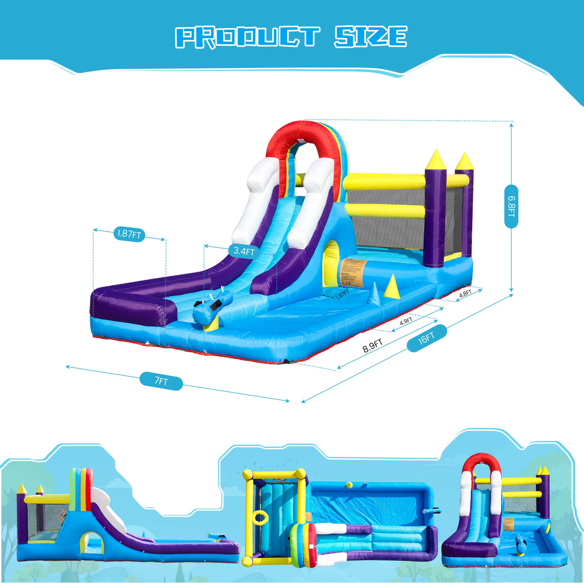 16ft Inflatable Water Slide Bounce House W/ Splash Pool for Kids Backyard Party Commercial Children's playground