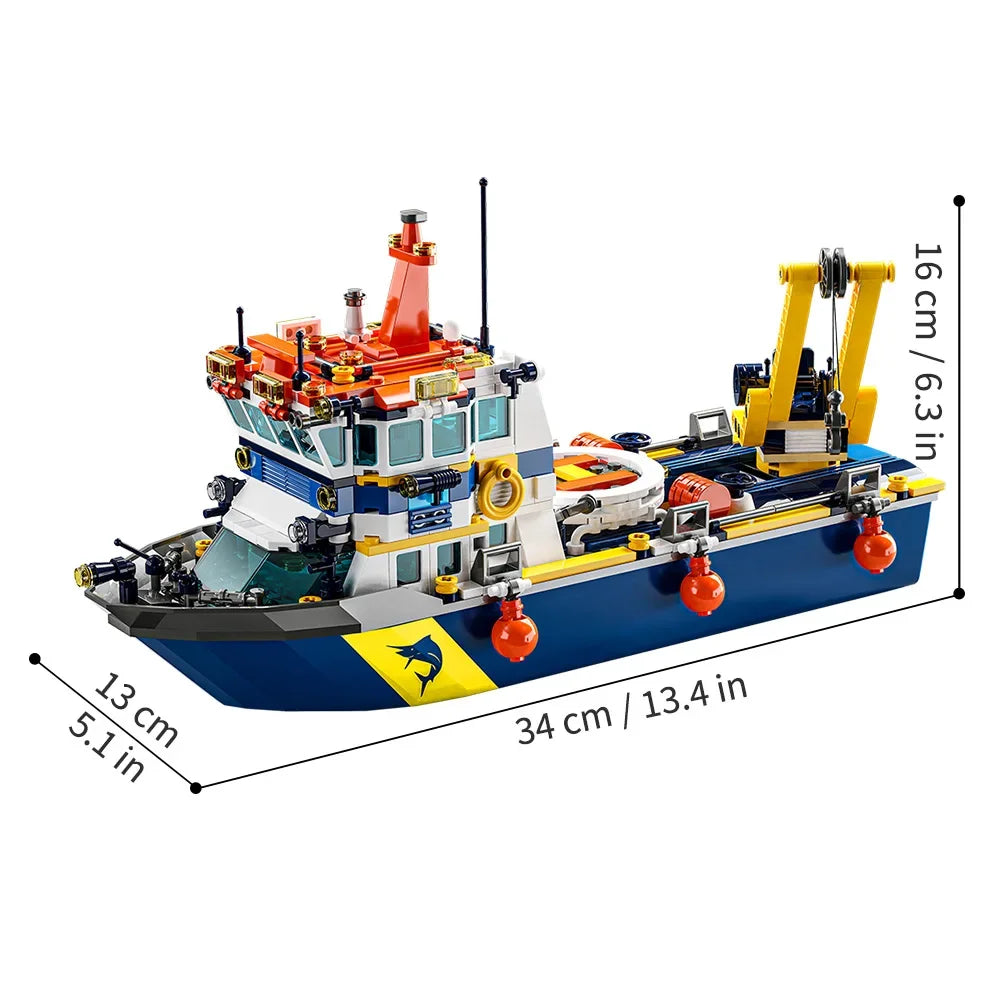 City Ocean Explorer Ship Building Set,Fun Toy Exploration Boat Building Block Kit,Helicopter, Submarine, Birthday Gifts