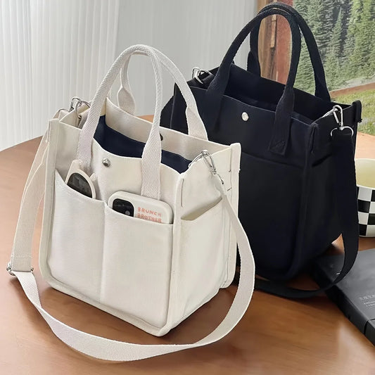 Canvas Tote Bag With Pockets Crossbody For Women Everyday Use