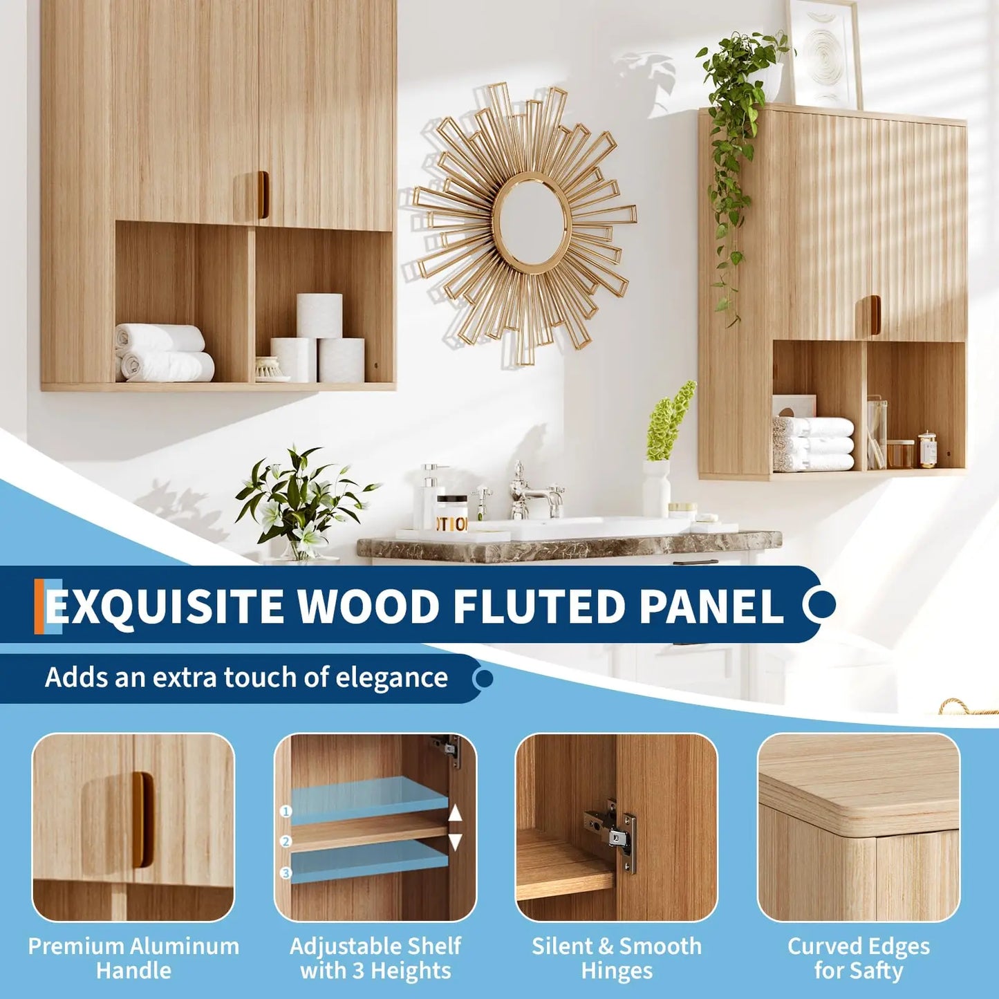 HiMISS Wall Mounted Fluted Two Door Medicine Cabinet Over the Toilet