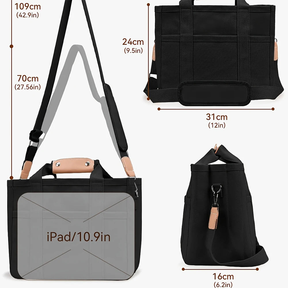 Canvas Tote Bag With Pockets Large Capacity For Daily Use