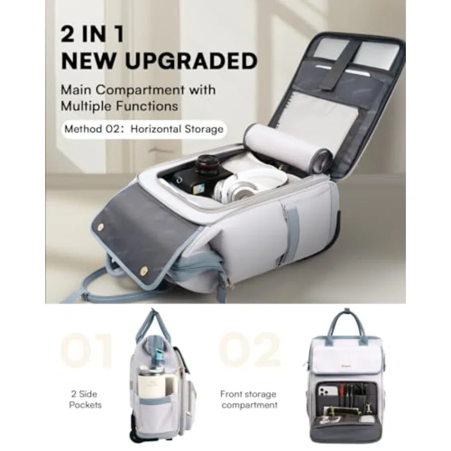 Rolling Laptop Backpack With Wheels 2 In 1 Travel Carrier