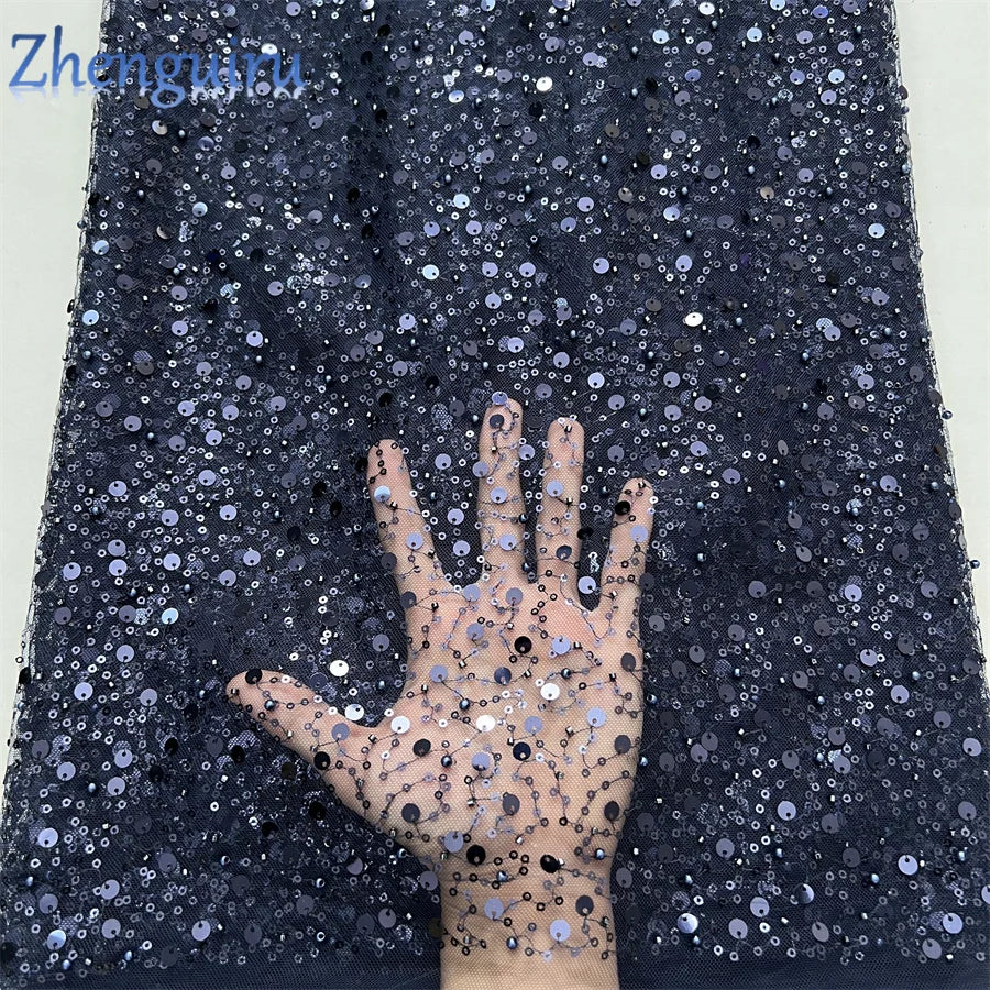 Zhenguiru Heavy Silver Sequin French Tulle Lace Fabric