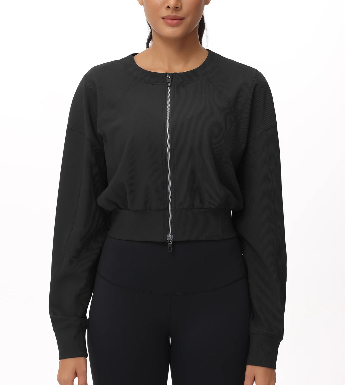 THE GYM PEOPLE Women's Cropped Jackets Full Zip Long Sleeve Ribbed Workout Sweatshirts Lightweight Casual Tops
