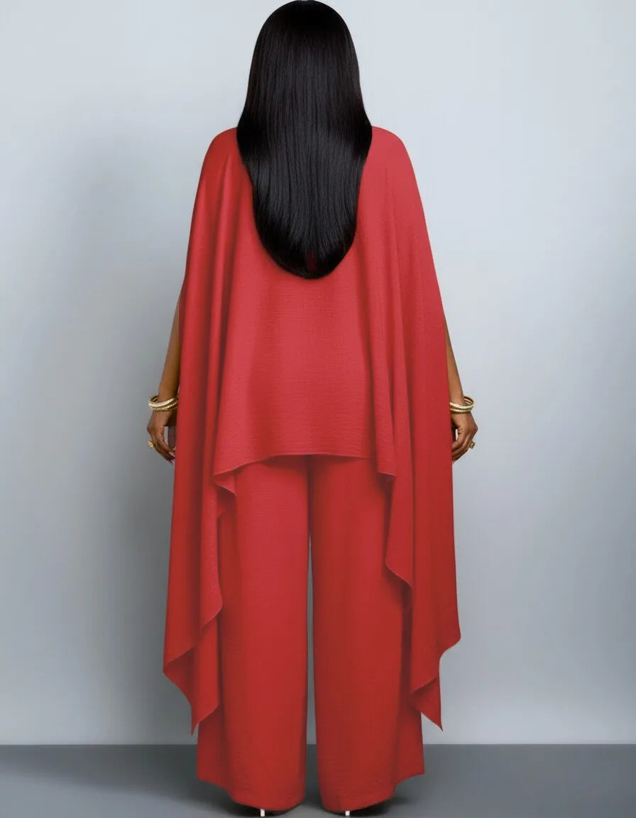 Women's Plus Size V Neck Split Cape Sleeve Loose Top Wide Leg Long Pants Set For Banquet Event Formal Daily Fashion Occasions