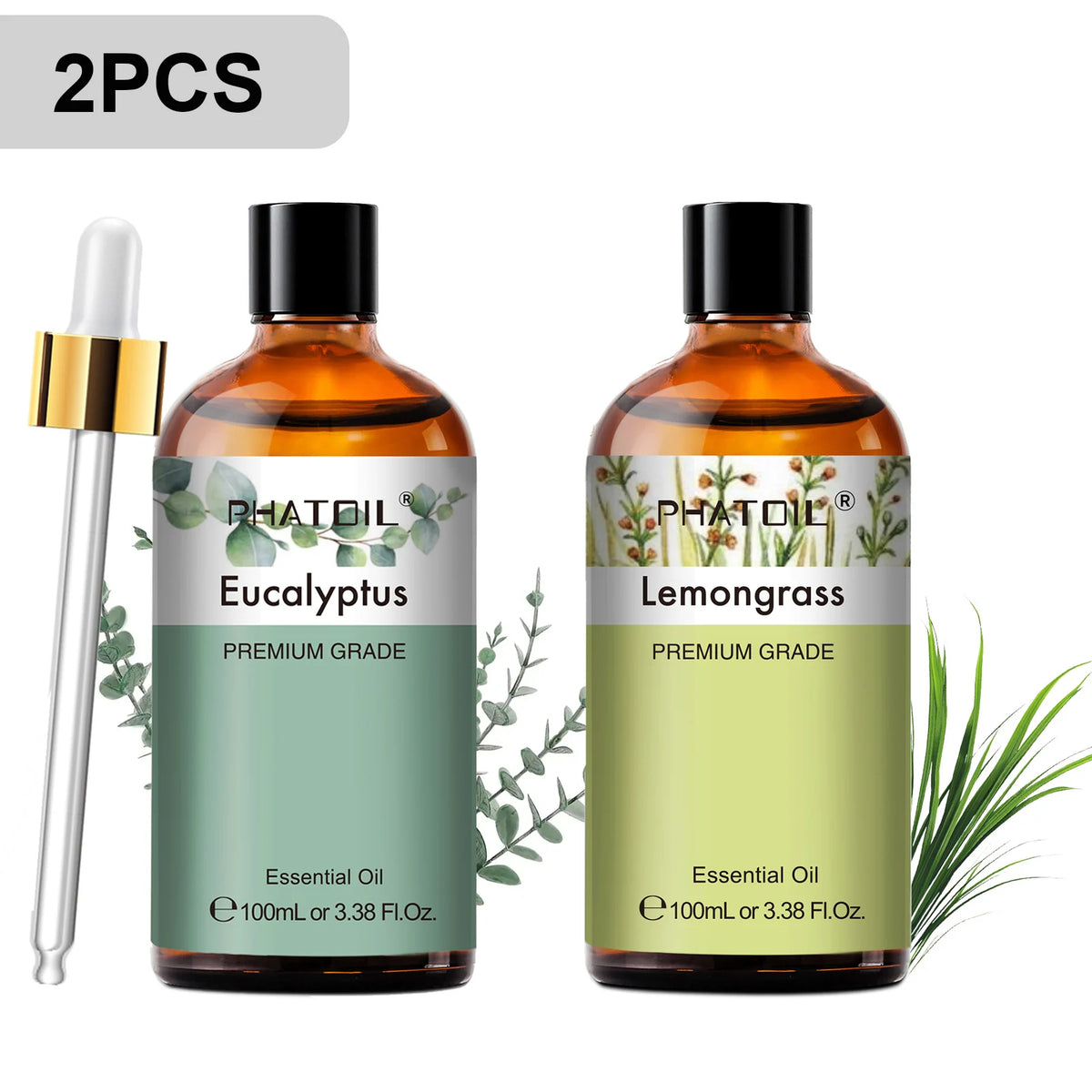 PHATOIL 2PCS Pure Aromatherapy Essential Oils for Diffuser Humidifier Soap Candle Making 100ml Vanilla Lavender Sandalwood Lemon Cinnamon Aroma Essential Oil Set