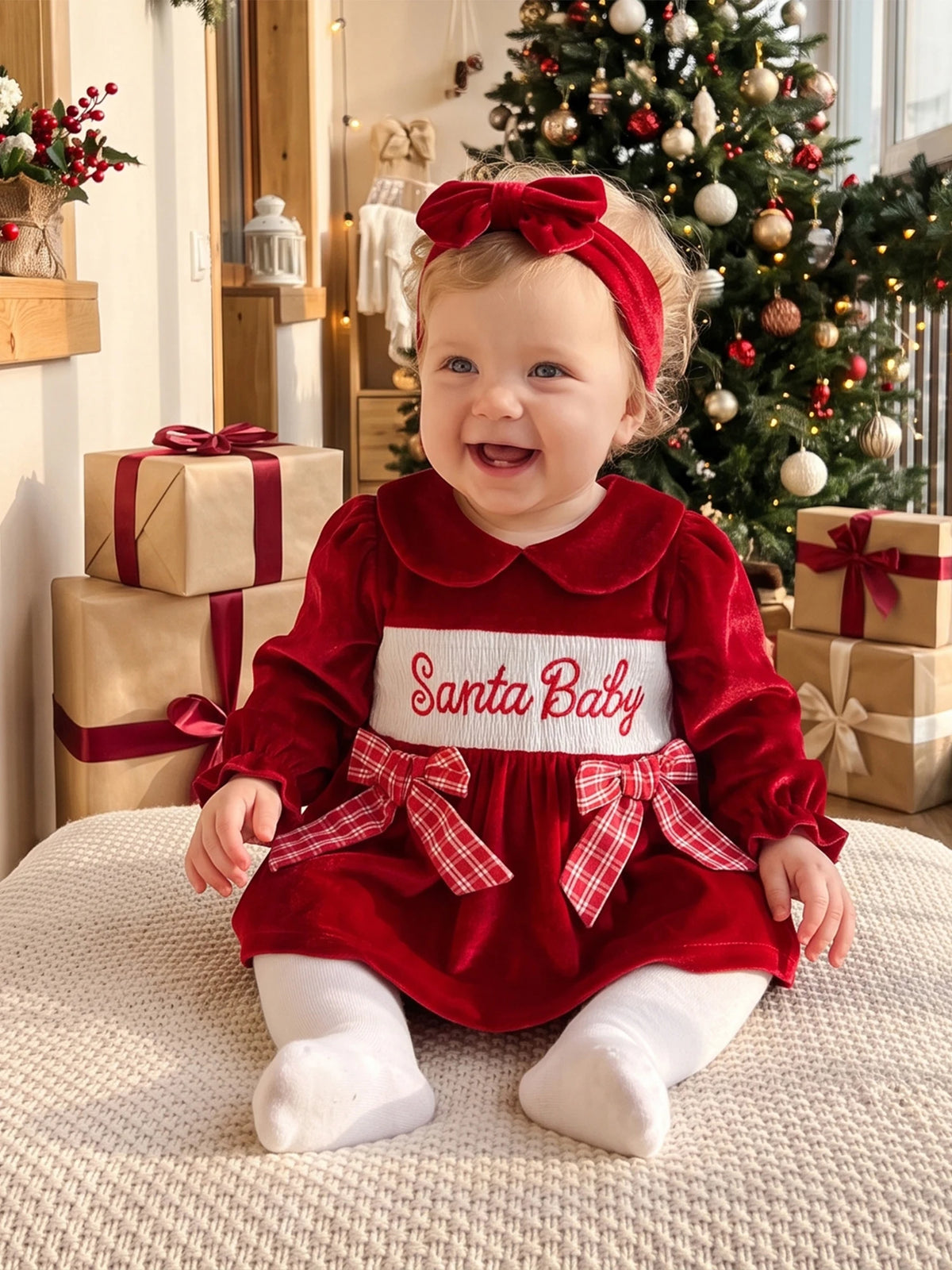 Girl Christmas Outfits Long Sleeve Outfits Sleeve-Bowknot-Romper Headband Christmas Outfits Long Sleeve Girl Christmas Outfits