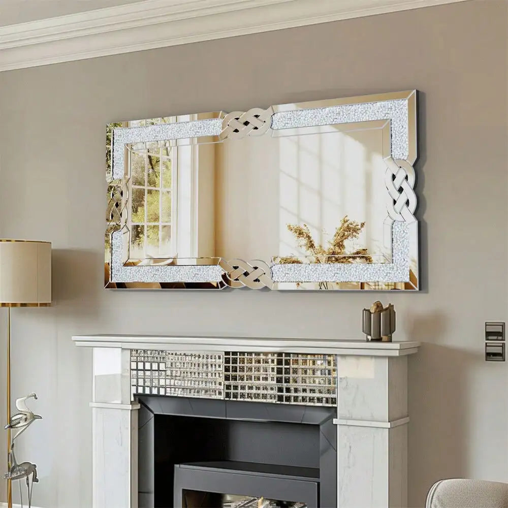 Crystal Diamond Accent Wall Mirror For Living Room Decor