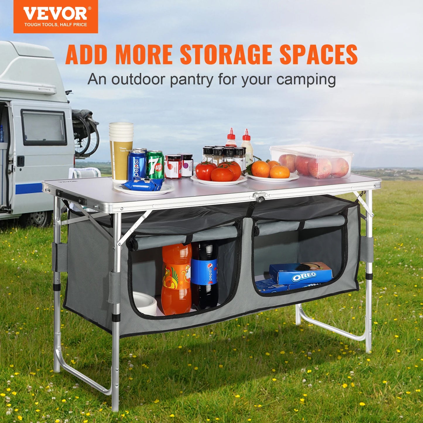 VEVOR MDF Camping Kitchen Table Folding Outdoor Prep Station