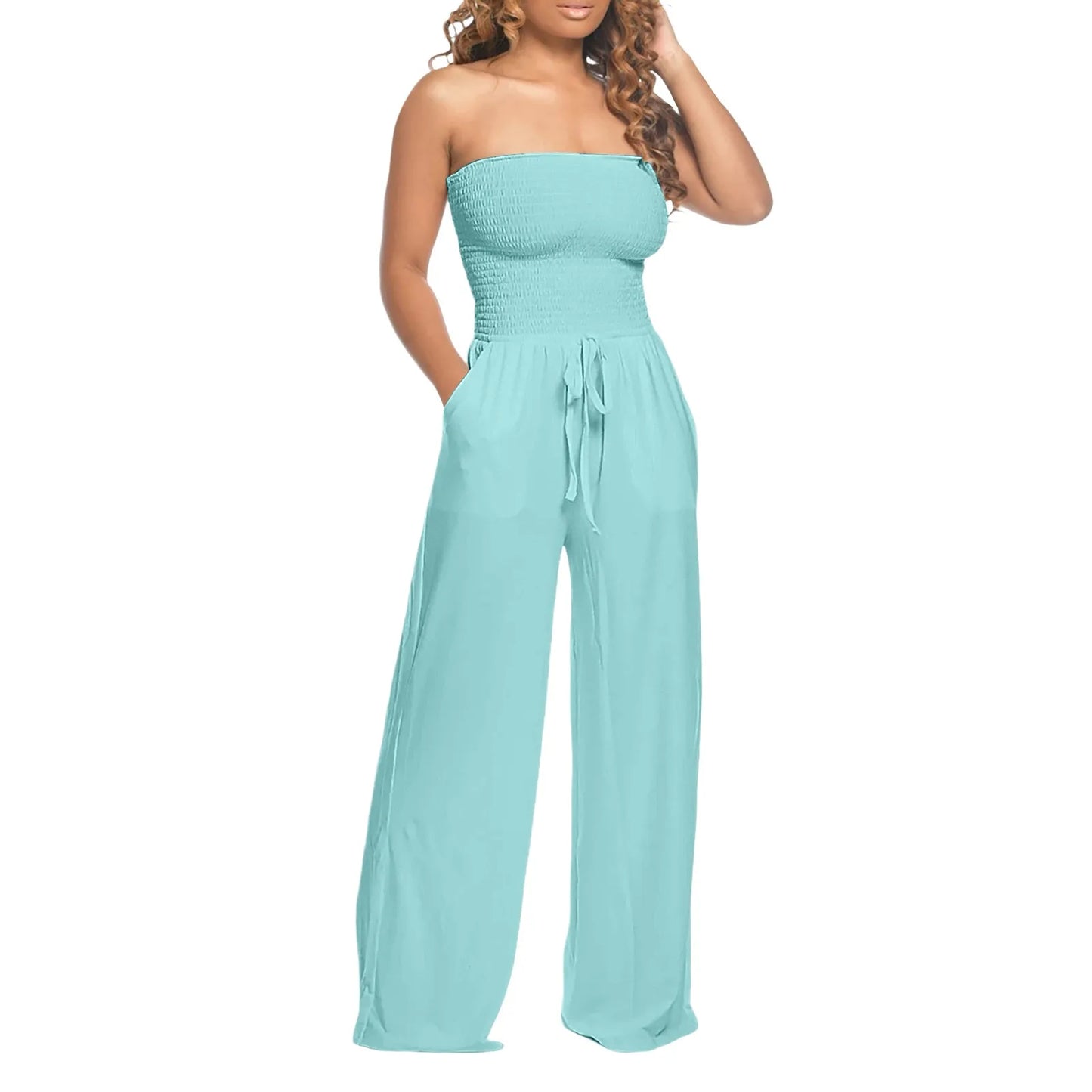ZOMAXIUJEE CN Sexy Strapless Jumpsuit Women Ruched Lace Romper