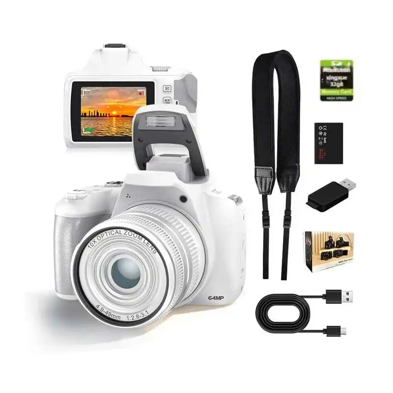 4K 64MP HD Digital Camera 10X Optical Zoom Built-In Flash Camera for Beginners Photography Enthusiast Travel Daily Vlog Recorder