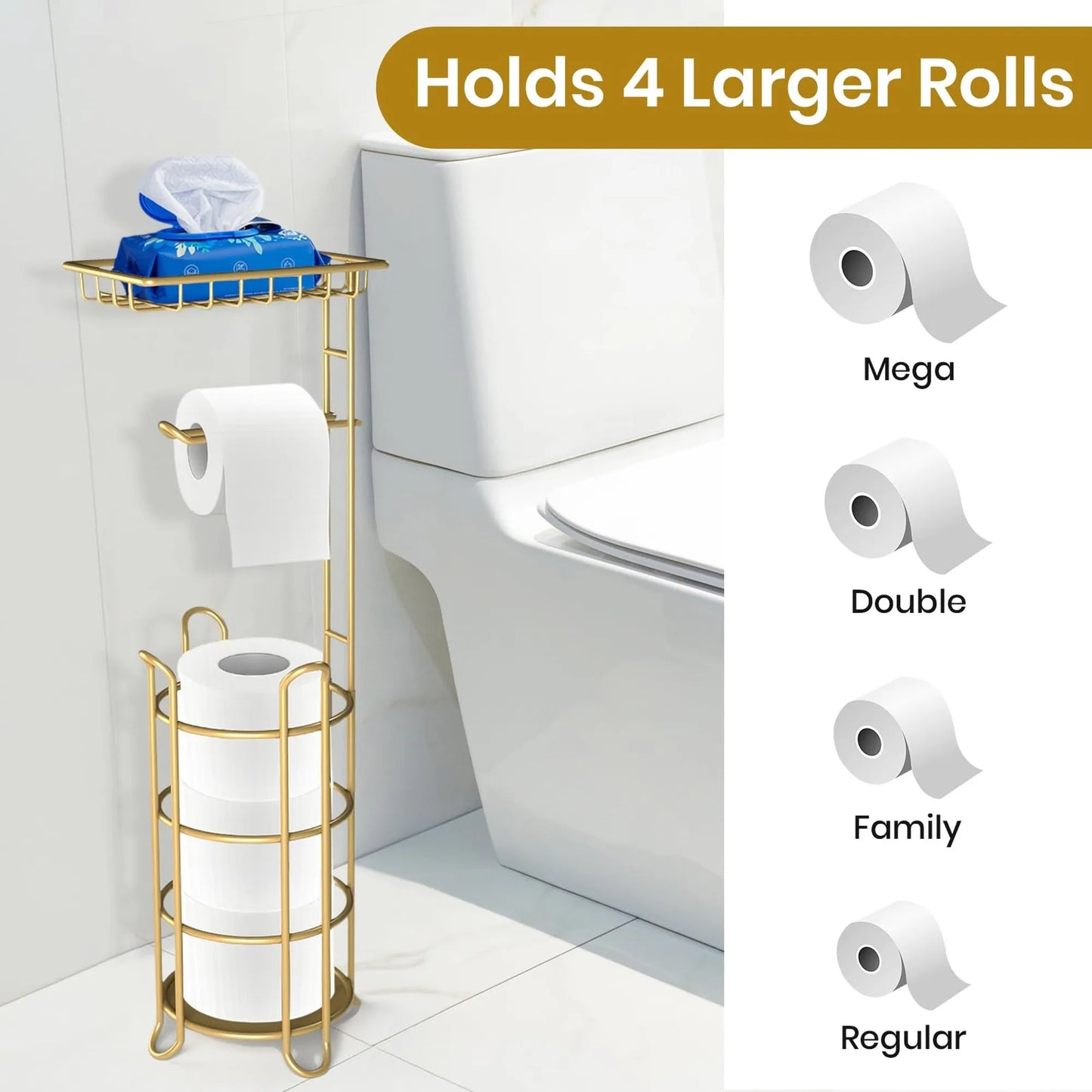 Freestanding Bathroom Toilet Paper Holder Stand With Storage Shelf
