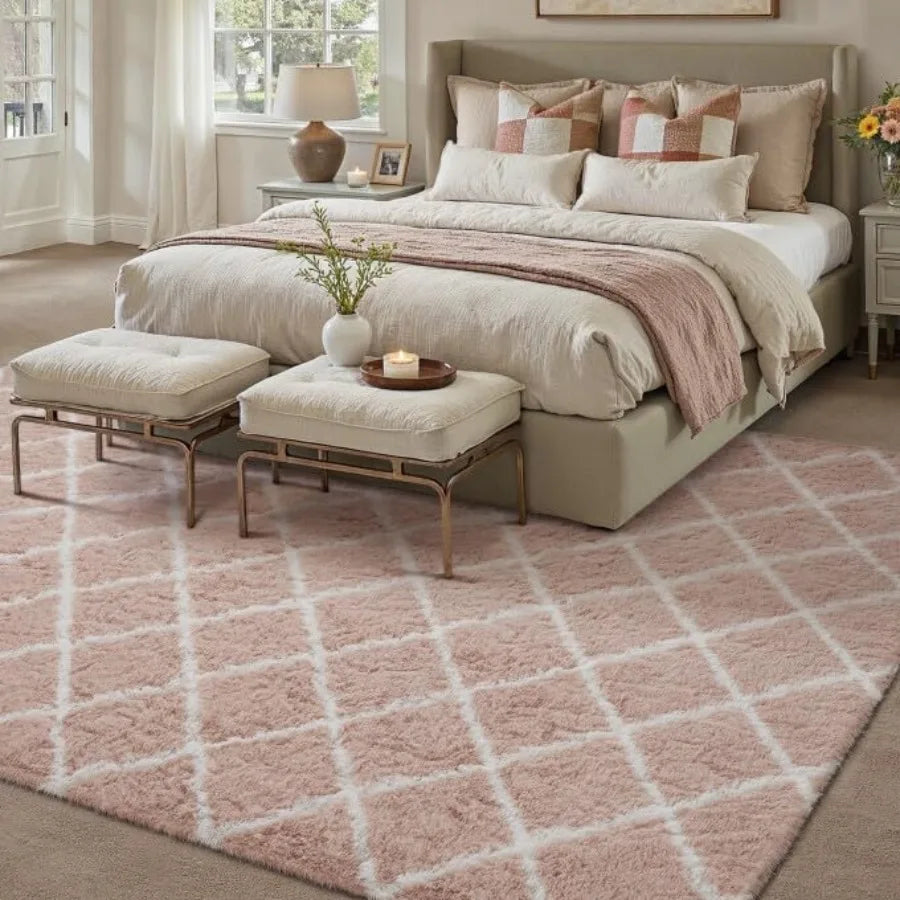 Checkered Fleece Rug For Living Room Non Slip Bedroom Carpet