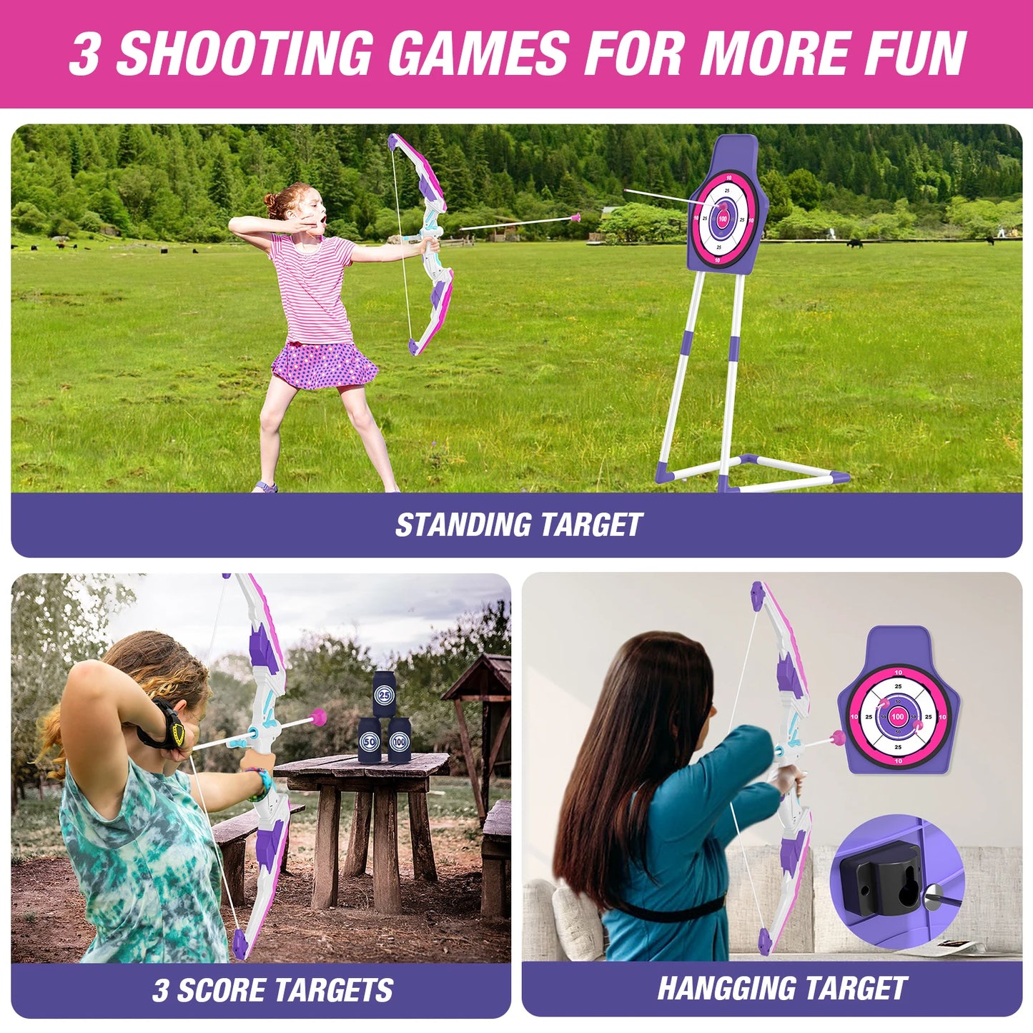 Bow and Arrow Set 3-8,Kids Archery Set with LED Lights Includes 12 Suction Cup, 1 Standing Target, 3 Score Targets & 1 Quiver, Outdoor Toys for Boys & Girls Ages 3-12 Years Old