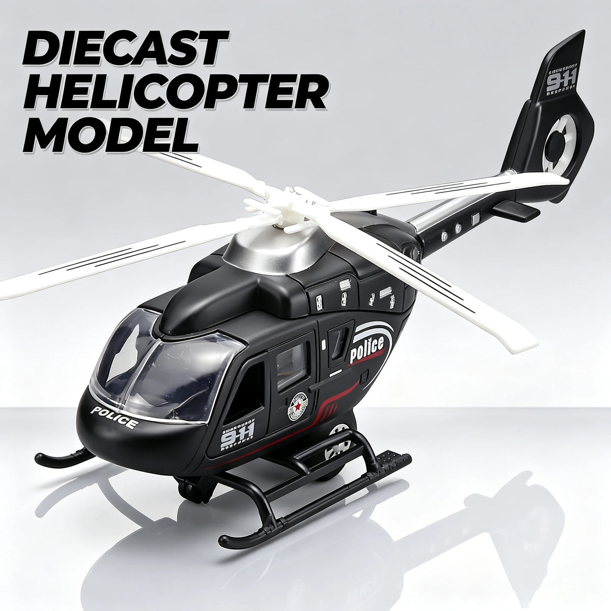 Diecast Military Helicopter Toy with Lights Sound and Rotatable Propeller